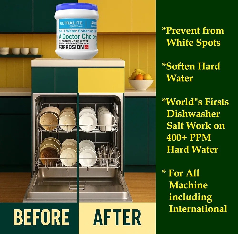 Dishwasher salt before and after hard-water result